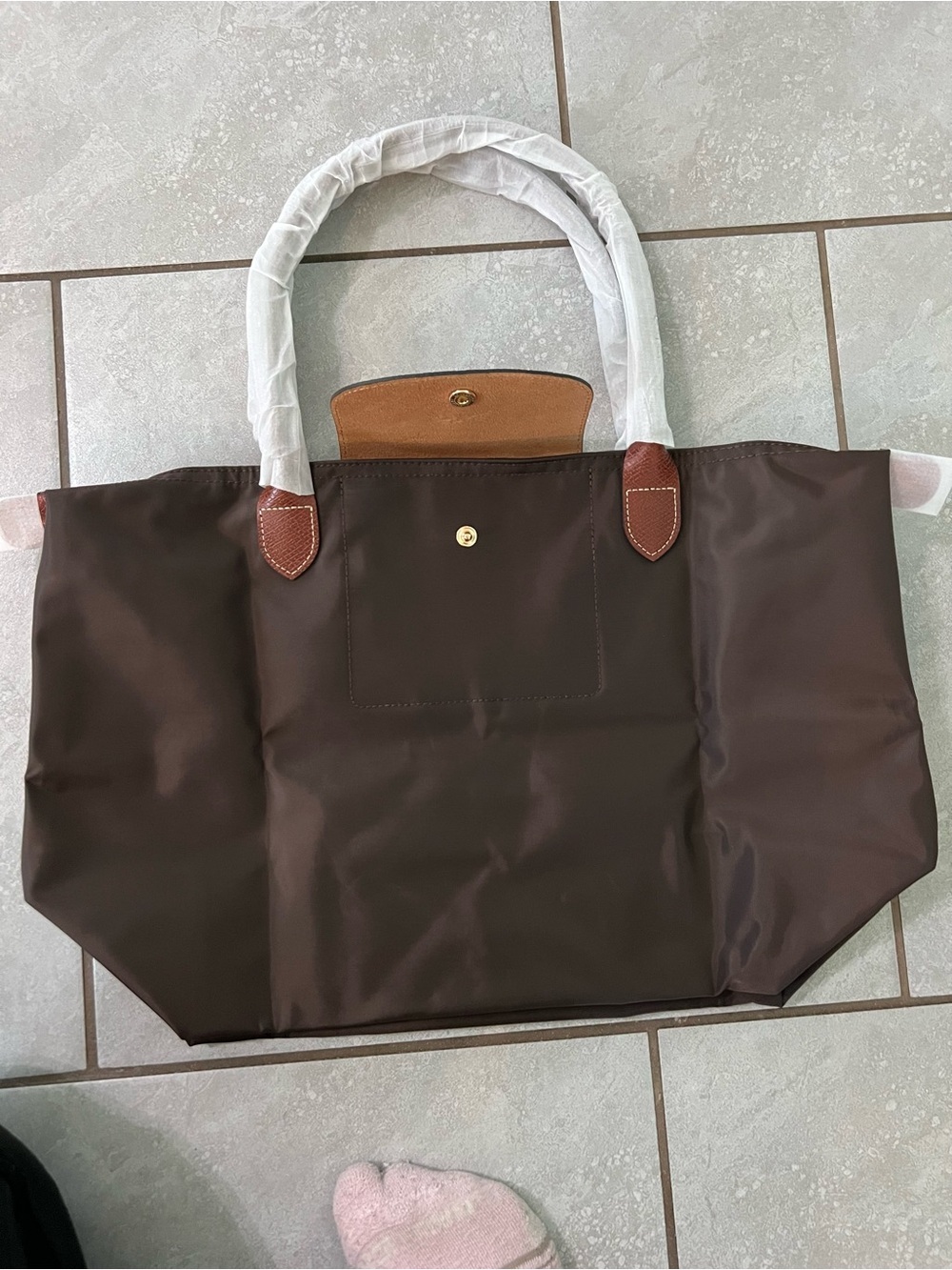 Classic Brown Tote Bag with Tan Trim